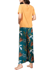 Women Ethnic Style Crane Print V-Neck Wide Leg Pajama Set