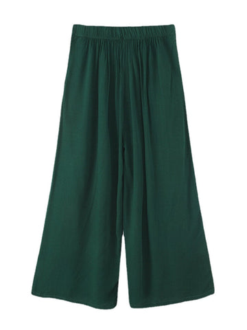 Plus Size High Elastic Waist Button Pleated Casual Wide Leg Pants For Women