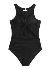 Women's Swimwear One Piece Plus Size Swimsuit Ruched Tummy Control Cut Out Solid Color Black Navy Blue Bodysuit Bathing Suits Sports Beach Wear Summer