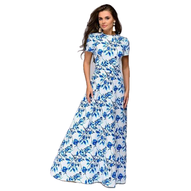 Floral Print Boho Dress Elegant Long Short Sleeve Dress - Sheseelady