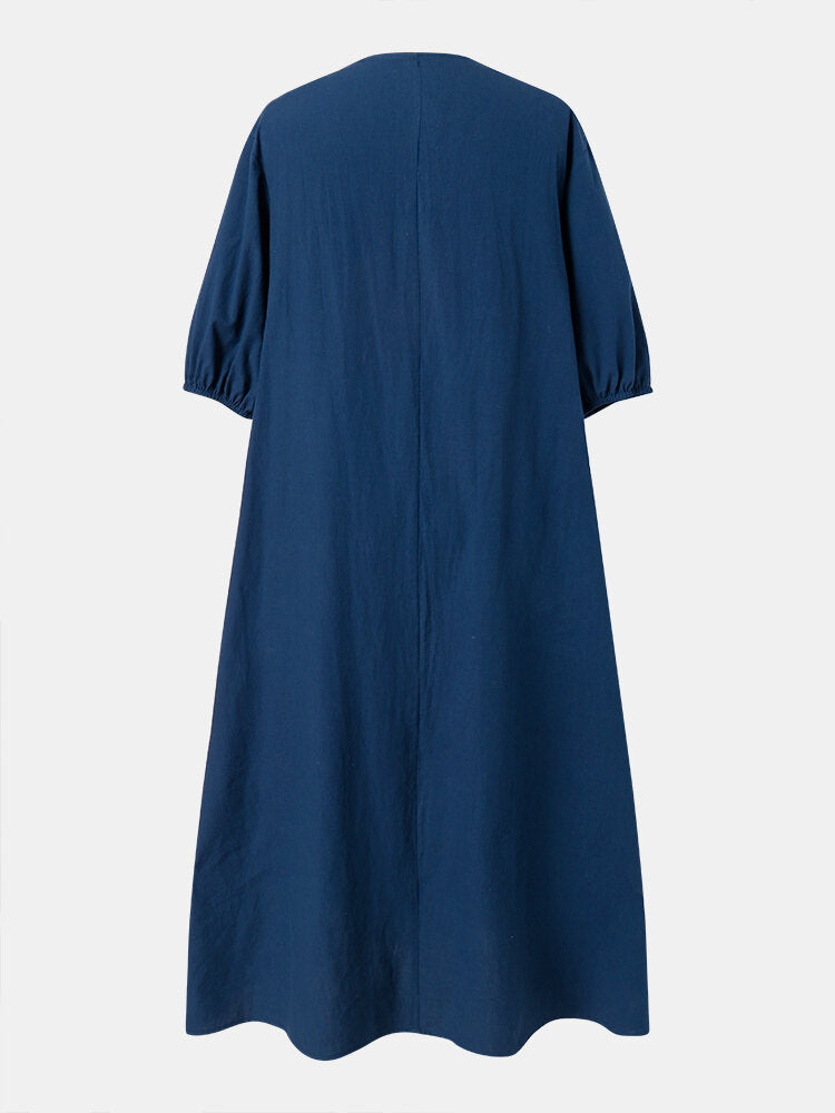 Casual Solid Color V-Neck Half Sleeve Maxi Dress