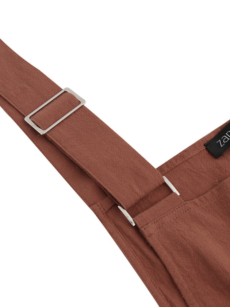 Women 100% Cotton Solid Color Ankle Length Side Pockets Jumpsuit