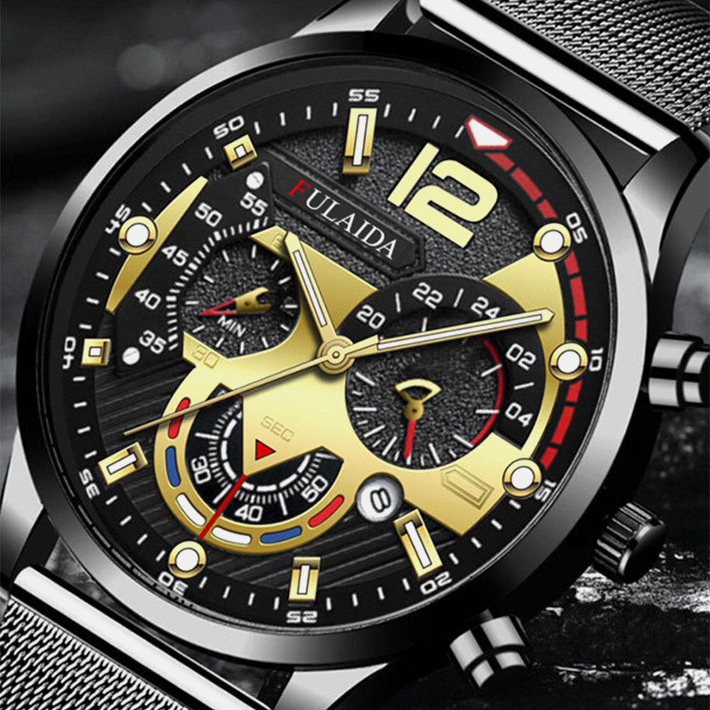 7 Colors Stainless Steel Business Casual Mesh Strap Luminous Hand Calendar Quartz Watch