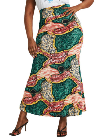 African Style Ethnic Print Buttocks High Waist Bodycon Long Skirt