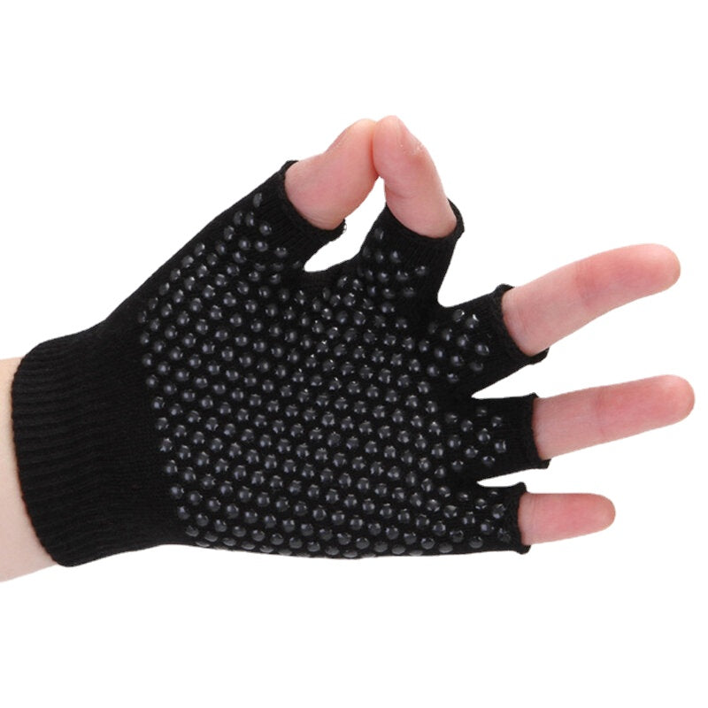 Women Non Slip Sporty Style Design Fingerless Yoga Gloves Cotton Open Figure Glove