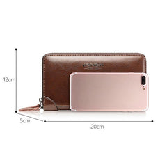 Men Oil Wax Leather Vintage Long Wallet Card Holder Phone Bag