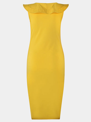 Yellow V-neck Irregular Hem Crossed Front Design Ruffle Midi Dress