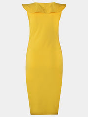 Yellow V-neck Irregular Hem Crossed Front Design Ruffle Midi Dress