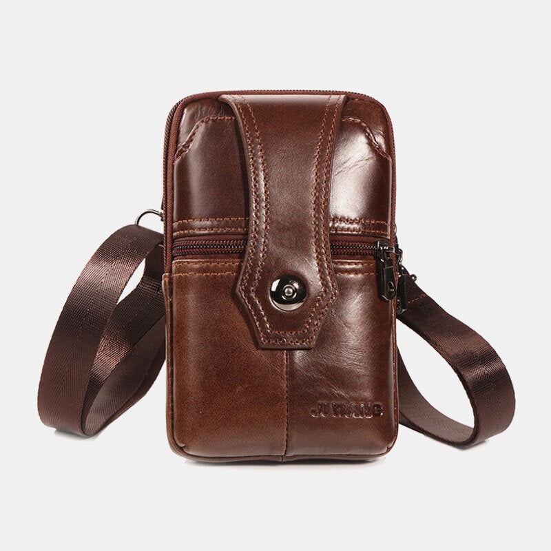 Men Genuine Leather Belt Phone Bag Casual Crossbody Shoulder