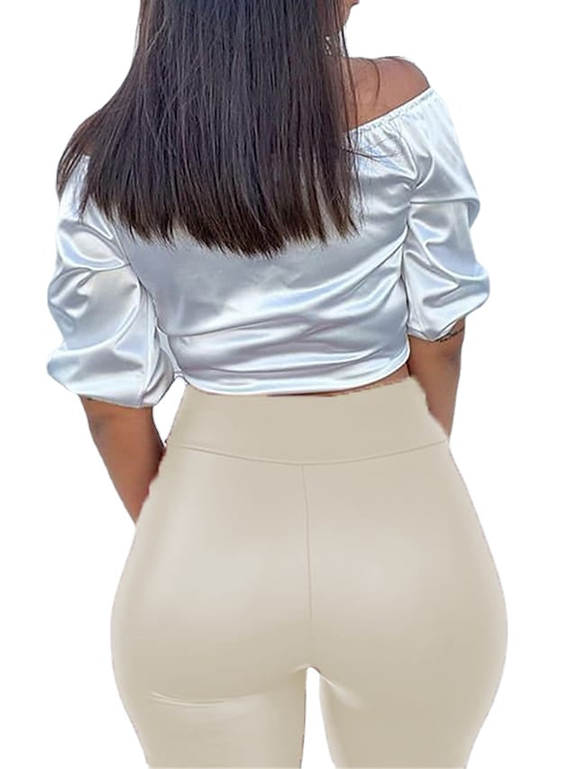 Women's Artificial Leather High Waist Simple Classic Skinny Pants