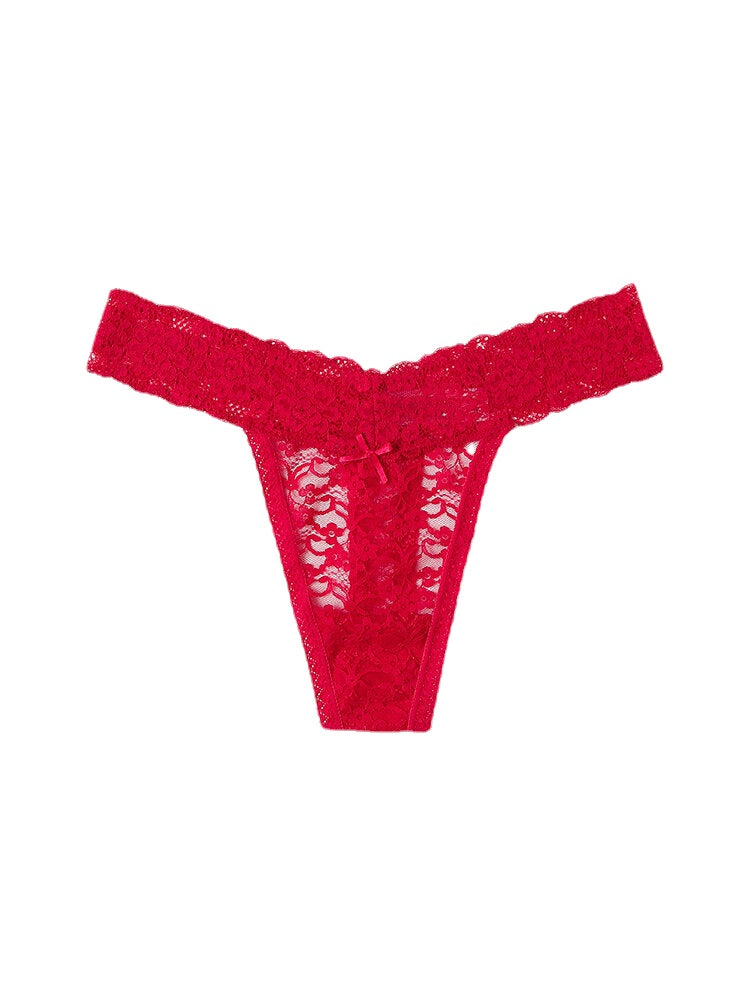 Plus Size Women Lace Solid Color Thong Low Rise Underwear