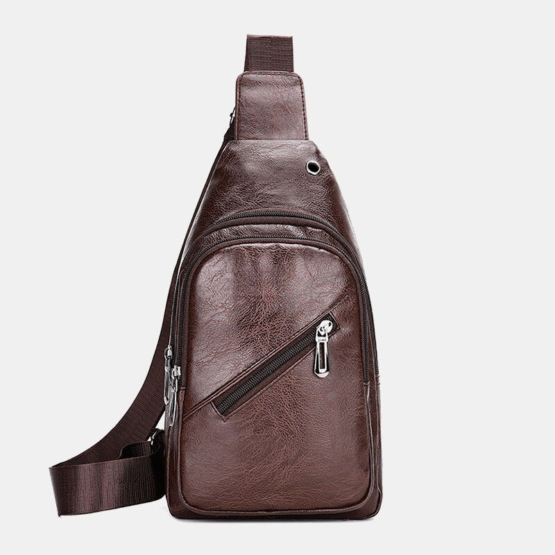 Men's Multi-pocket Crossbody Sling Bag with Earphone Hole