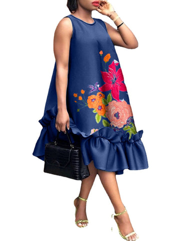 100%Polyester Summer Holiday Printing Loose Dress For Women