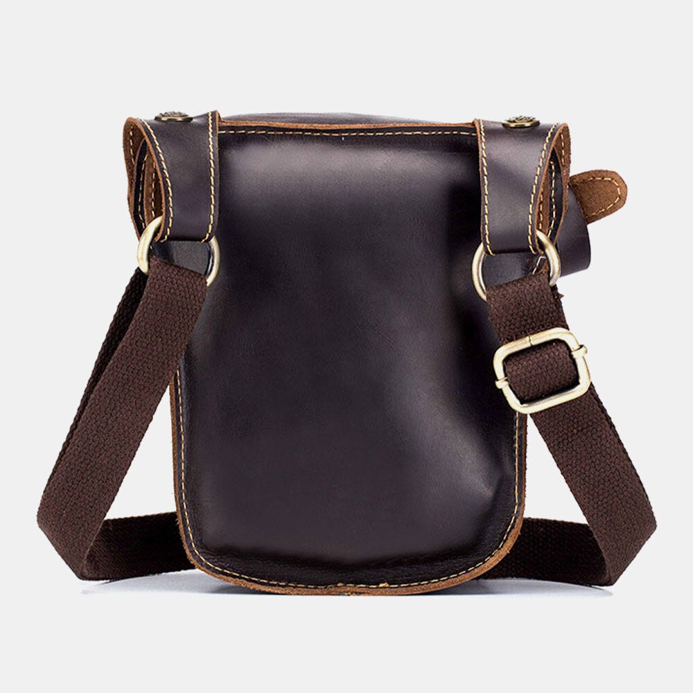 Men Genuine Leather Large Capacity Anti-theft Waterproof Vintage 6.5 Inch Phone Bag Crossbody Shoulder Waist