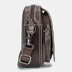 Men Genuine Leather Retro Business Small Cowhide Convertible Shoulder Bag Crossbody Waist