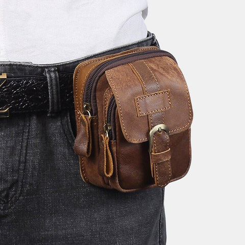 Men Genuine Leather Retro Business Sport 4.7 Inch Phone Bag Waist With Belt Loop