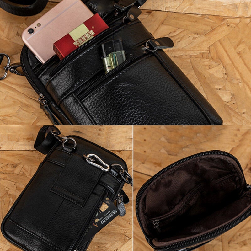 Genuine Leather Waist Bag Multi-pocket Belt Phone Shoulder For Men