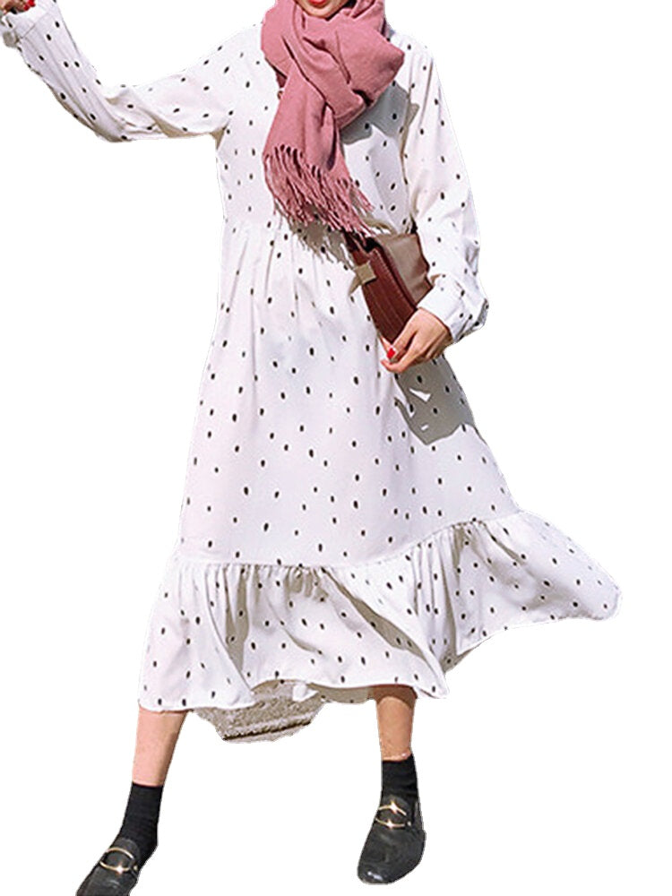 S-5XL Casual Women Polka Dot Print Long Maxi Shirt Dress