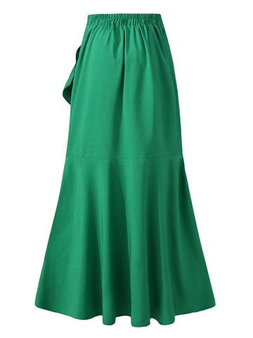 Solid Color High Waist Ruffle High Low Hem Swing Maxi Skirts For Women