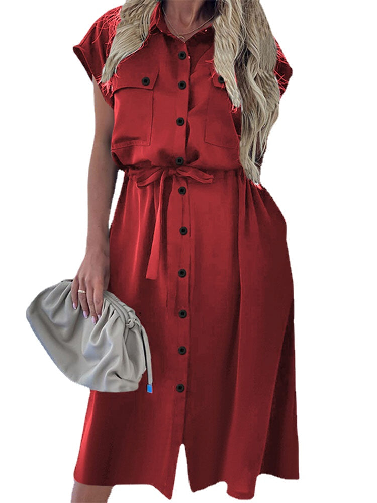 Short Sleeve Lapel With Side Pocket Casual Holiday Dresses For Women