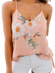 Casual Floral Print V-neck Sleeveless Holiday Wild Tank Top