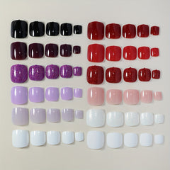 288pcs Short Square Press On Toenails, 12 Colors Glitter & Shiny Fake Toe Nail Art Set for Women & Girls