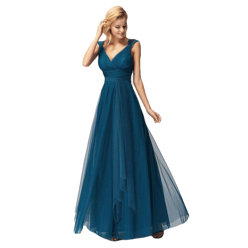 Elegant V-Neck Sleeveless A-Line Tulle Teal Prom Dresses - Sheseelady