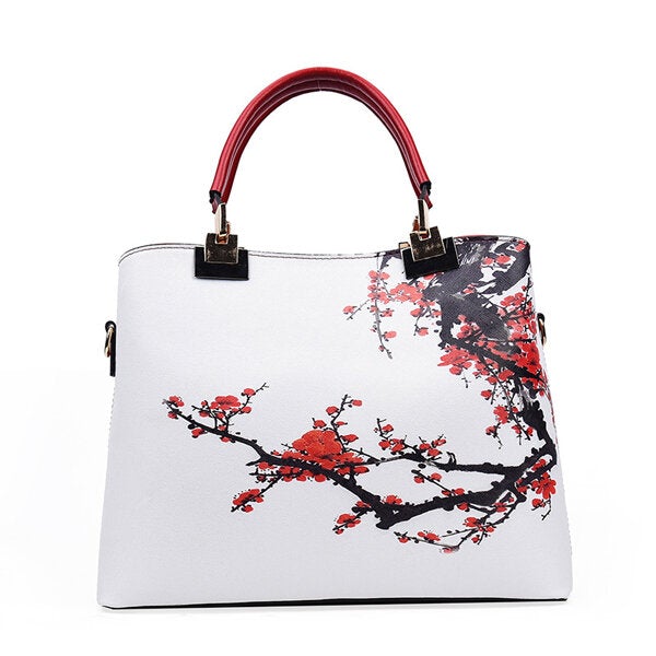 Women Floral PU Leather Capacity Tote Elegant Shoulder Vintage Crossbody Bags