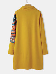 Women Vintage Colorful Print Patchwork Turtleneck Long Sleeve Midi Dresses