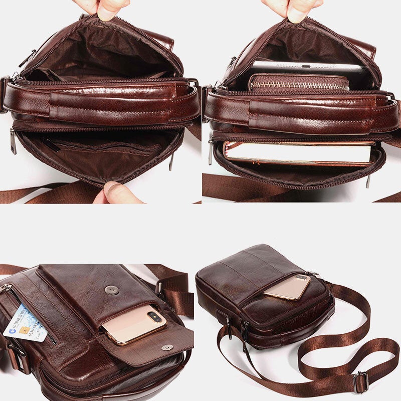 Men Vintage Genuine Leather Crossbody Bag Shoulder Business