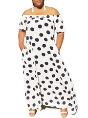 Off Shoulder Polka Dot Pocket Summer Dress For Women