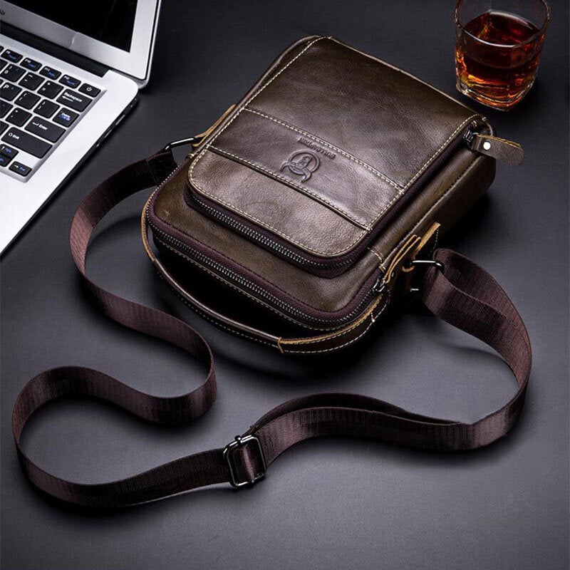 Men Genuine Leather Multi-pocket Casual Crossbody Bag Shoulder