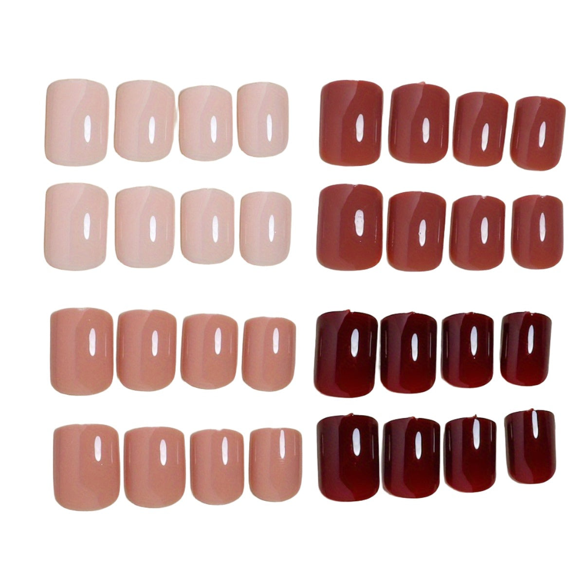 4 Packs Chic Glossy Square Press-On Nails - Mixed Pink Brown - Full Cover Acrylic Set with Adhesive Tabs & Nail File