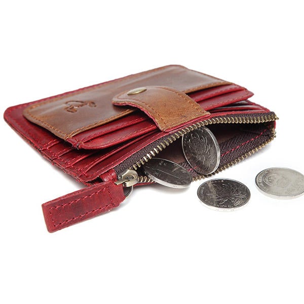 RFID Man Antimagnetic Genuine Leather Coin Bag 6 Card Slots Wallet