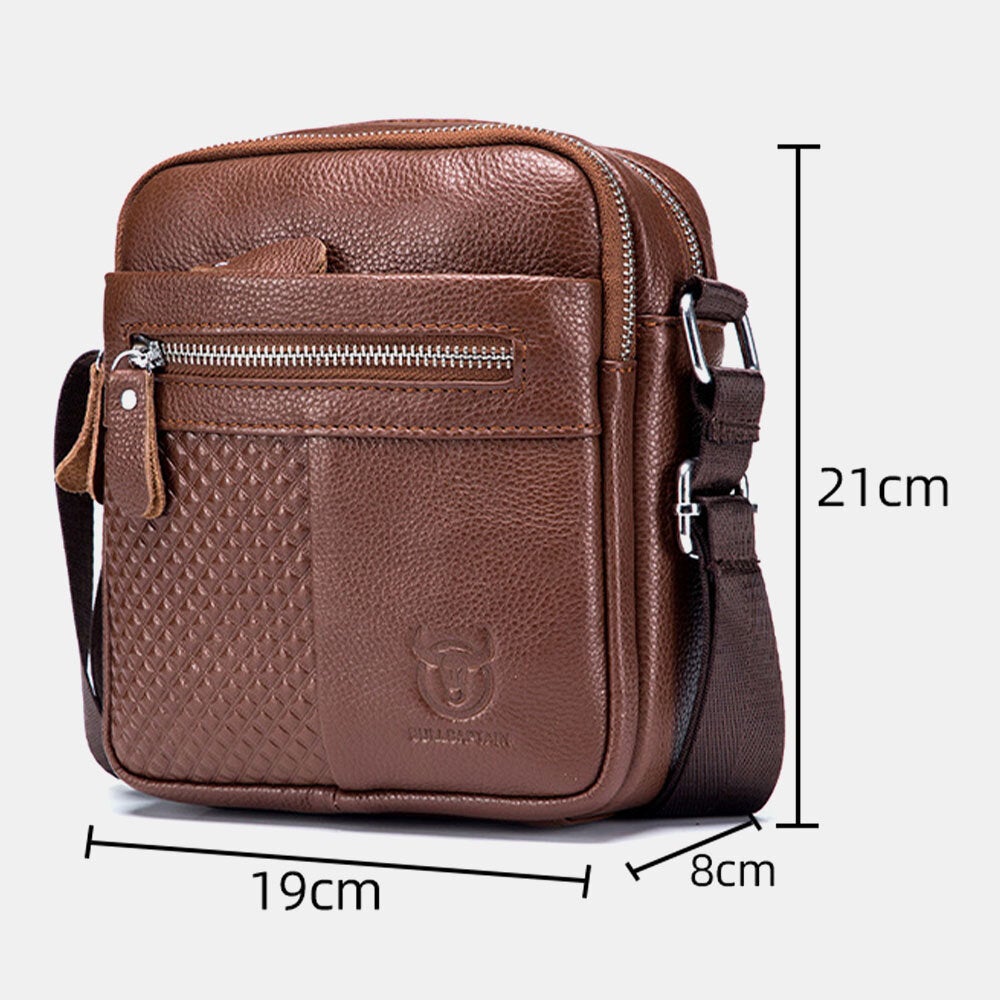 Men Retro Two Front Pocket First Layer Cowhide Crossbody Bag Casual Large Capacity 6.5 Inch Phone Shoulder