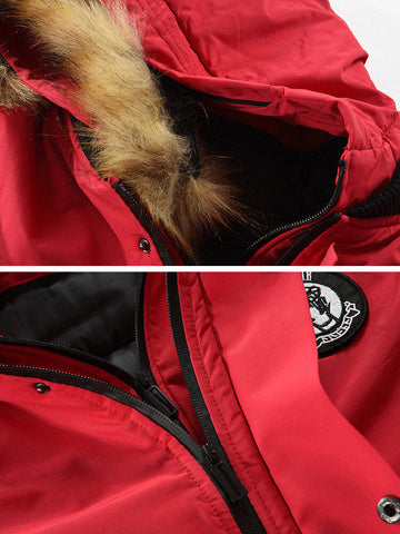 Mens Solid Winter Thicken Warm Zipper Fur Hooded Mid-Long Jacket