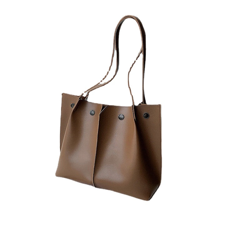 2 Pcs Women PU Leather Rivet Hasp Wild Large Capacity Ruched Bag Shoulder Handbag