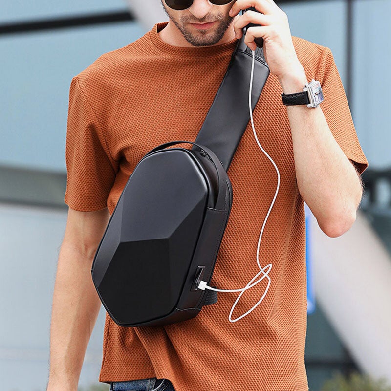 Men Oxford Anti-theft USB Charging Polyhedron Waterproof Outdoor Crossbody Bag Chest Sling