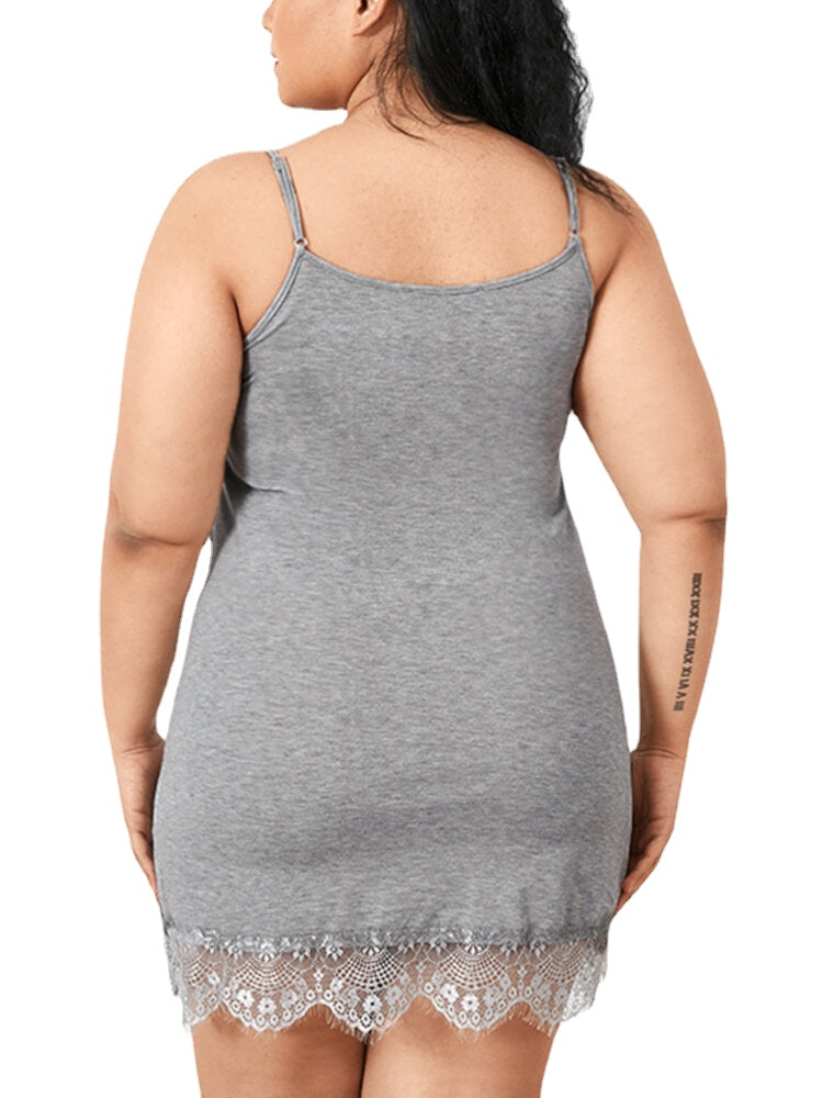 Women's Casual Summer Nightgown, O-Neck Lace Patchwork