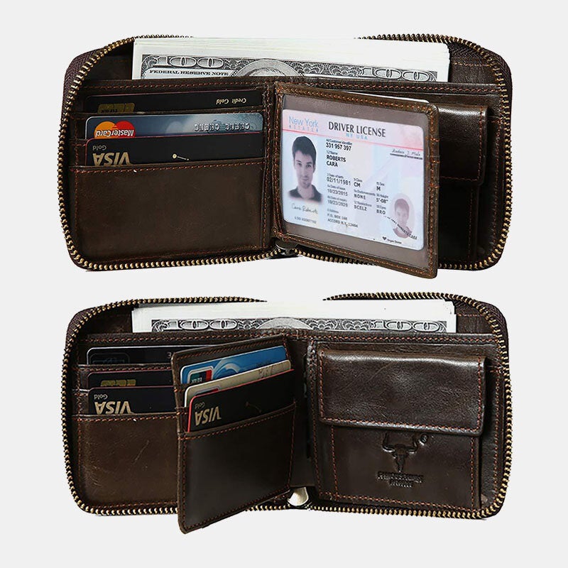 Men Genuine Leather RFID Blocking Anti-theft Retro Multi-functional Card Holder Wallet