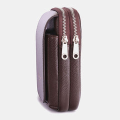 Men Genuine Leather Double Layer Large Capacity Waist Bag Retro Mini 6.5 Inch Phone Belt