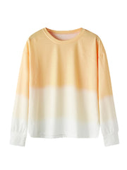 Women Yellow Gradient Round Neck Long Sleeve Drawstring Home Two-Piece Set