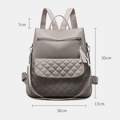 Women Multi-carry Oxford Diamond Pattern Anti-theft Waterproof Tassel Casual Backpack