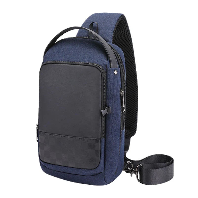 Men's Waterproof Oxford Crossbody Bag with USB Charging, Large Capacity, Concealed Side Water Cup Holder