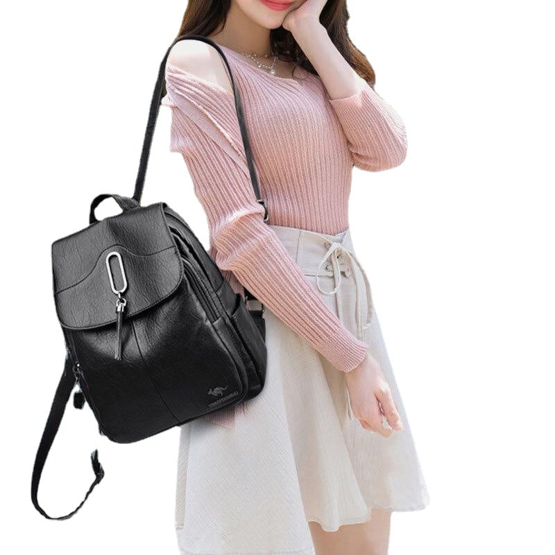 Women Multi-pocketsAnti-Theft Backpack Leage Capacity Soft Leather Shoulder Bag