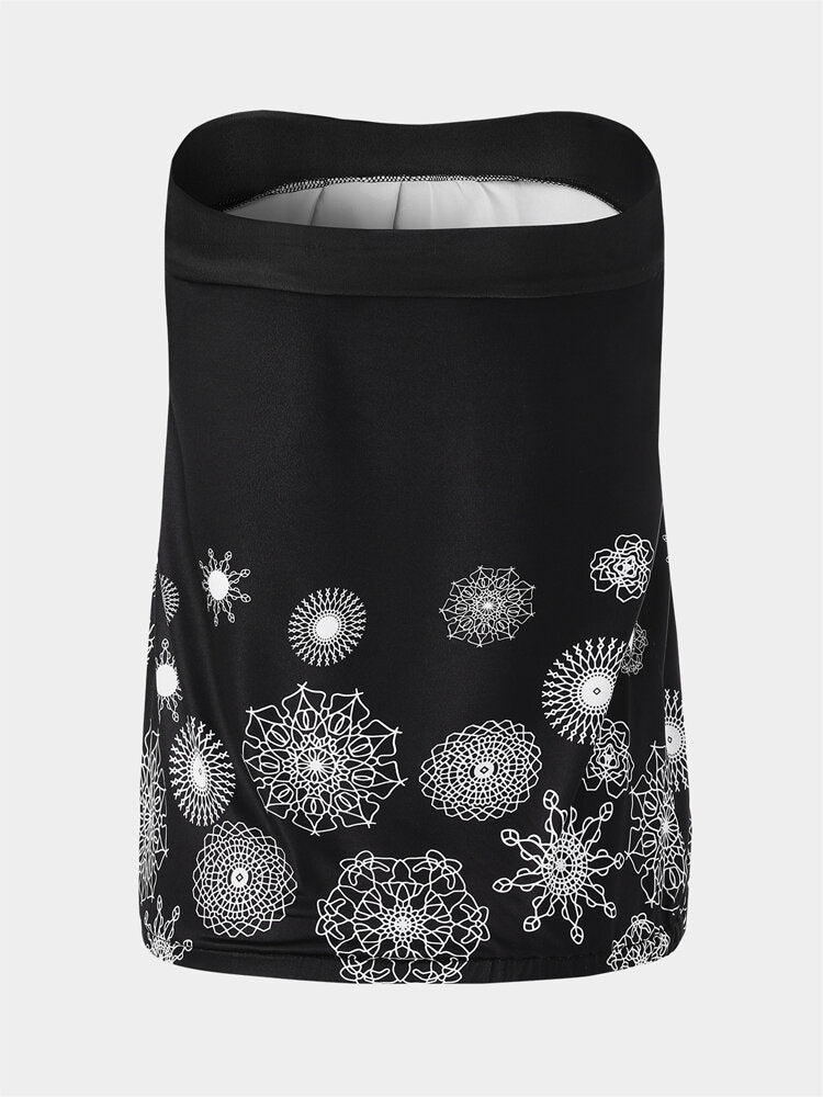 Holiday Floral Print Strapless Sleeveless Black Tube Tank Top