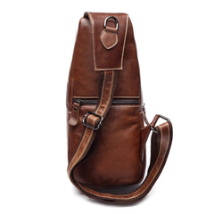 Men Genuine Leather Wear Resisting Textured Business Casual Brown Black Chest Bag Shoulder Crossbody