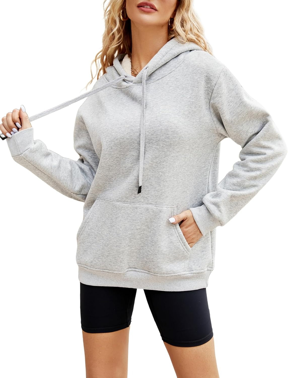 Women’s Cozy Sherpa Lined Hoodie Sweatshirt – Adjustable Drawstring Hood, Kangaroo Pocket, Long Sleeves for Fall & Winter Comfort