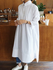 Women Casual Loose Midi Buttons Long Sleeve Collar Shirt Dress