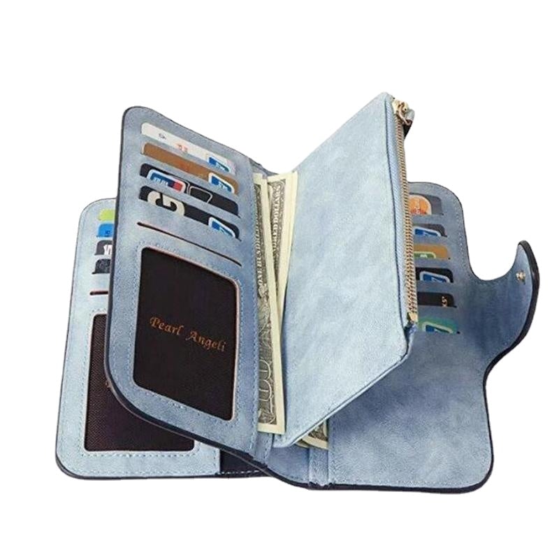 Women Trifold Dull Polish Faux Leather Long Wallet Card Holder Purse Clutches Bags